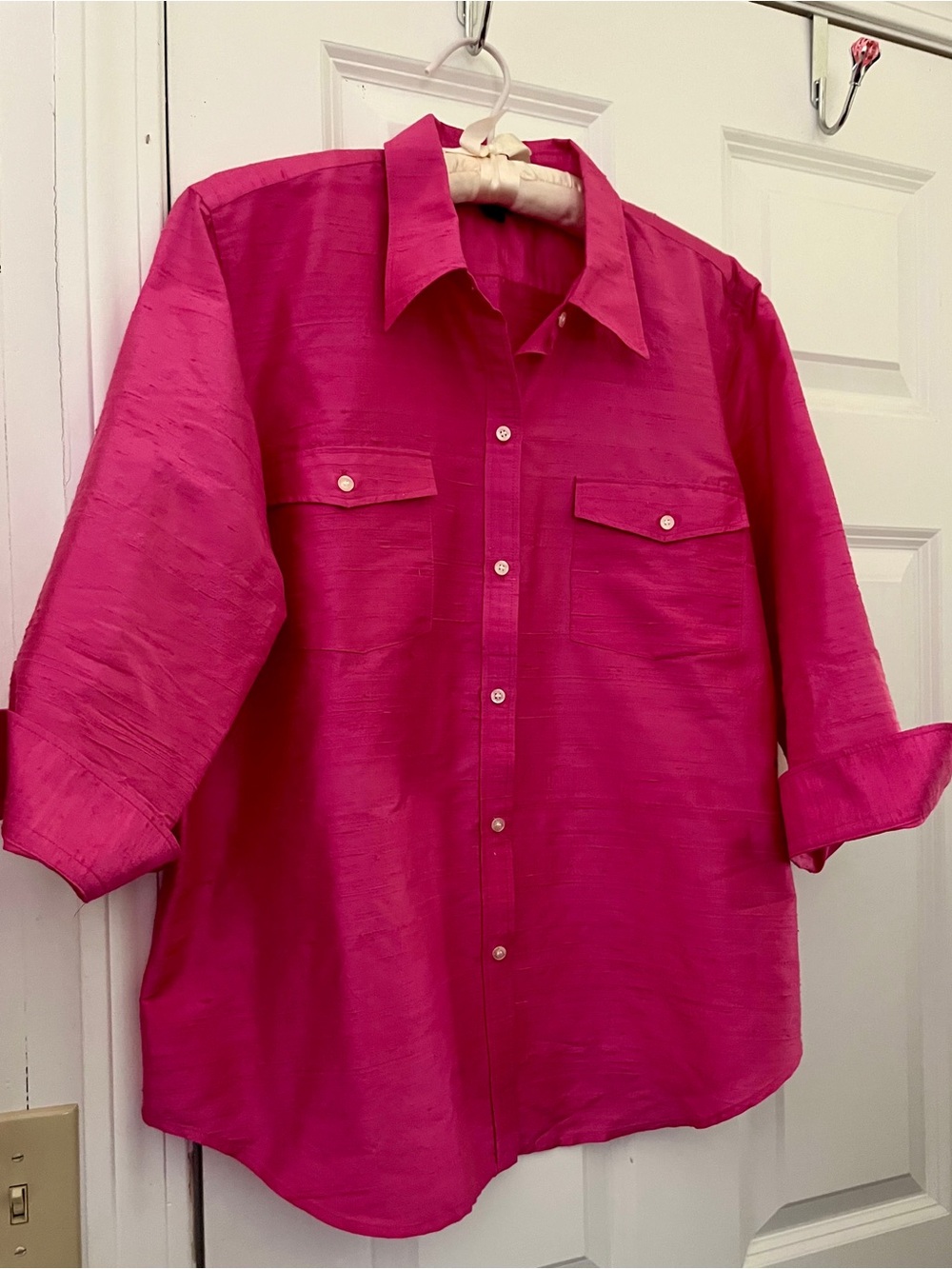 Ralph Lauren Bright Pink Raw Silk Button-Up Shirt Old Money Classic